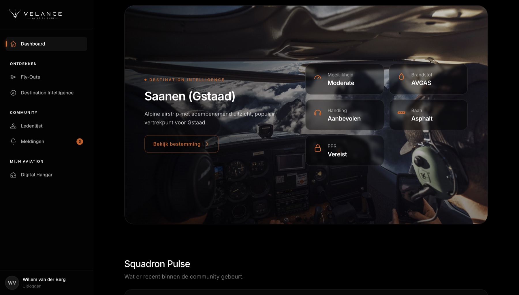 Dashboard van Digital Squadron met Destination Intelligence en Squadron Pulse